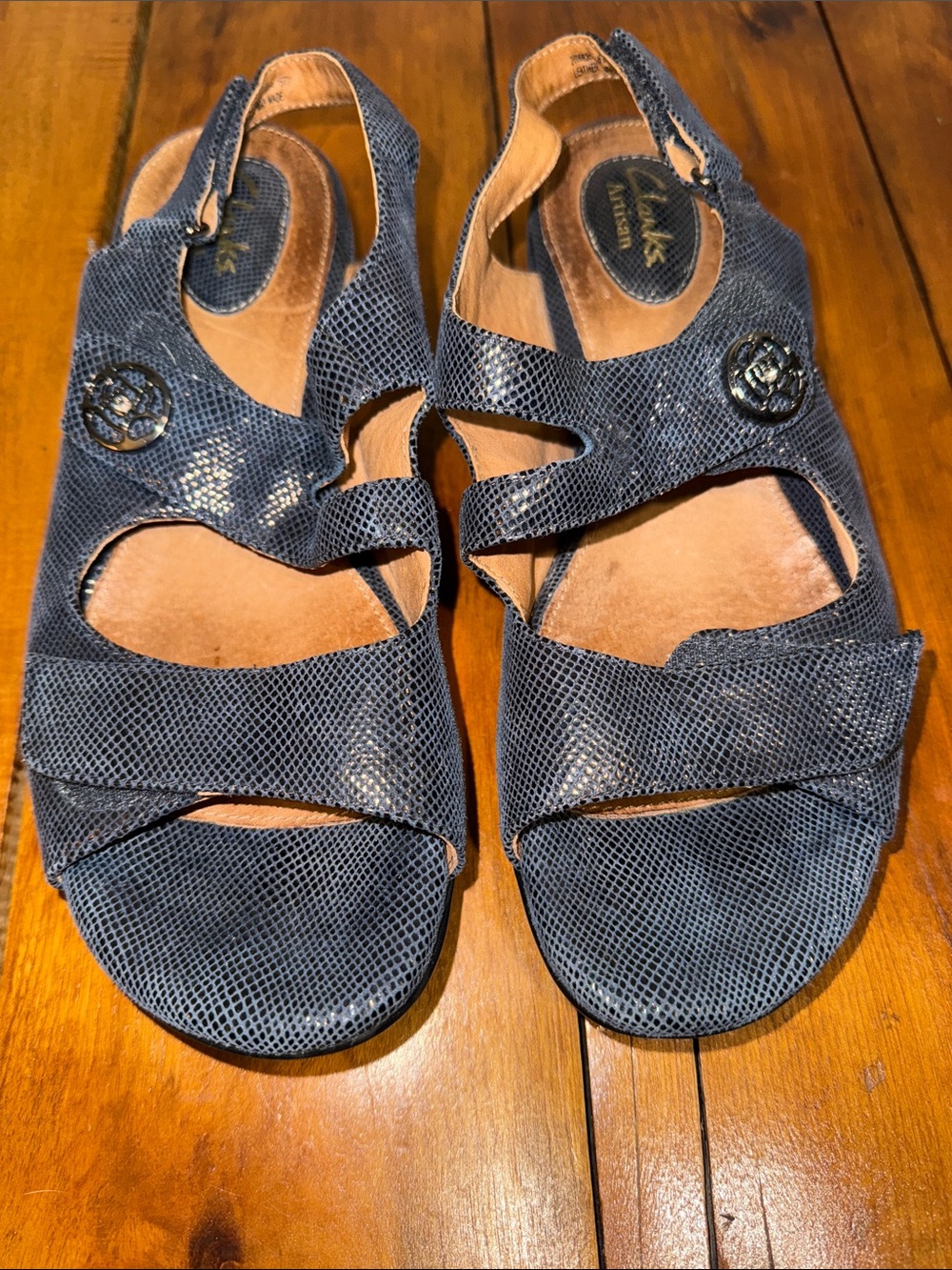 Clarks Artisian leather Navy Textured Slingback Sandals